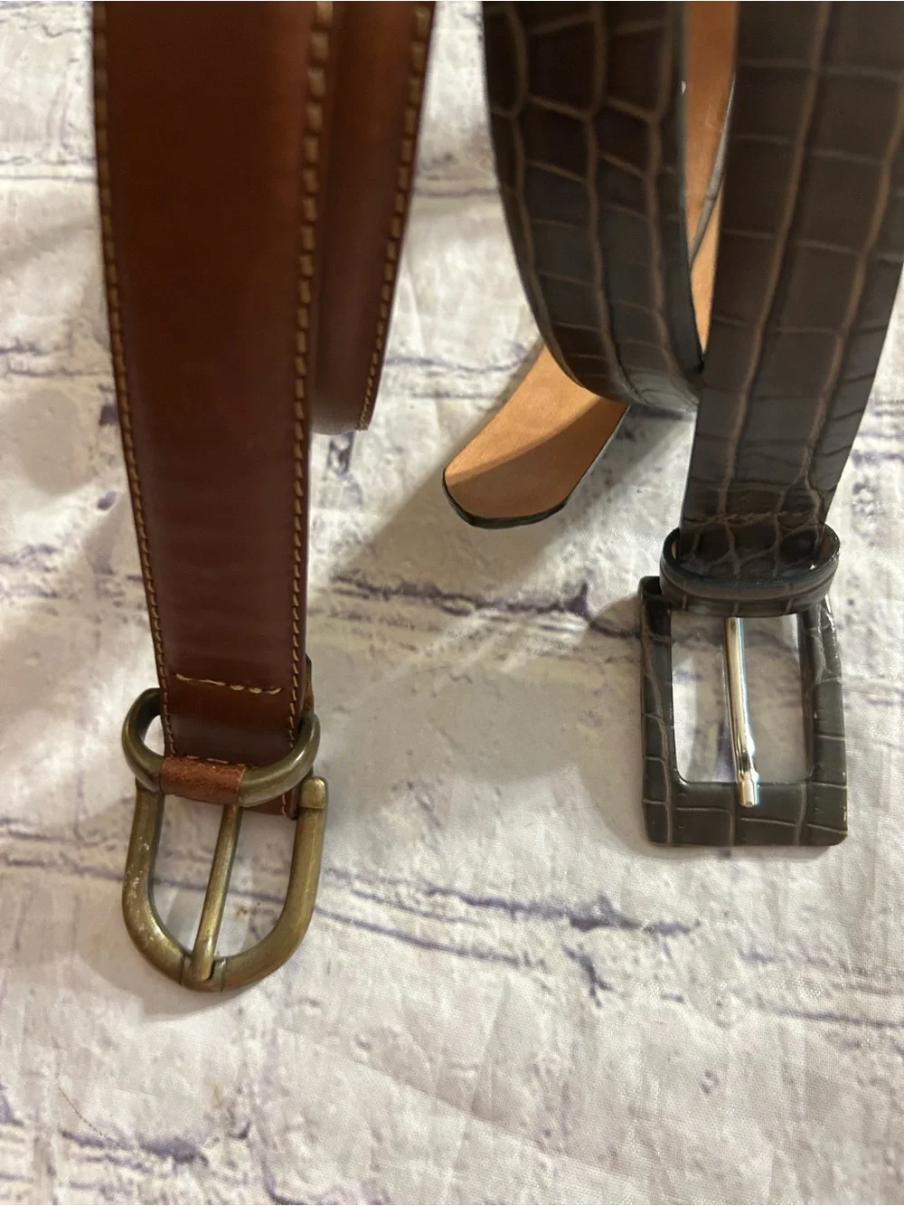 TALBOTS BROWN WITH STITCHING LEATHER AND OLIVE CROC LEATHER ITALY MADE BELTS S/X
